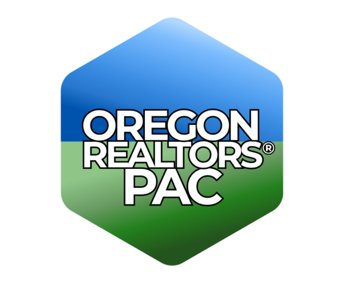 Oregon Realtors PAC logo with blue and green hexagon background